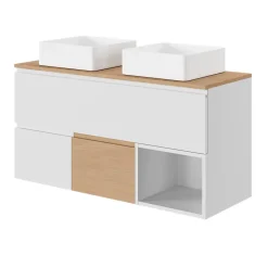 GoodHome Plan vasque double l.120,6 x H.12,3 x P.45,2 cm, en céramique blanche, levanna