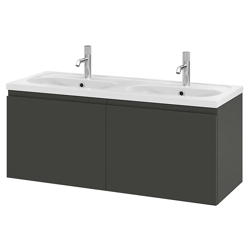 GoodHome Plan vasque double l.120,6 x H.12,3 x P.45,2 cm, en céramique blanche, levanna