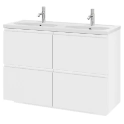 GoodHome Plan vasque double l.120,6 x H.12,3 x P.45,2 cm, en céramique blanche, levanna