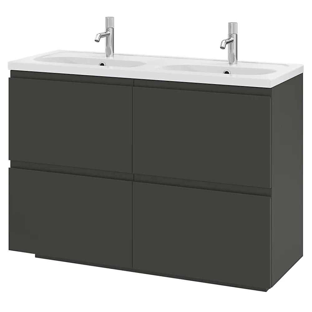 GoodHome Plan vasque double l.120,6 x H.12,3 x P.45,2 cm, en céramique blanche, levanna