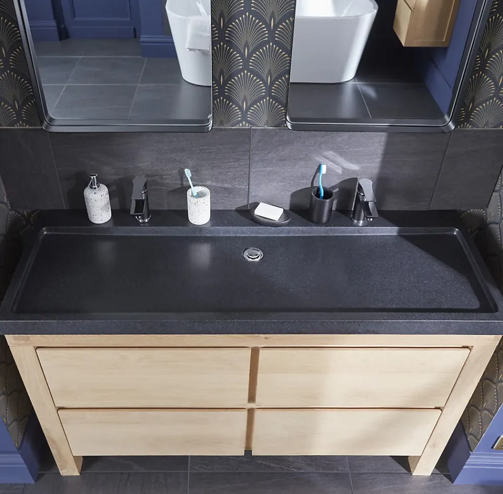 Plan Double Vasque| Plan vasque en pierre noire 140 cm, Cooke & Lewis Harmon