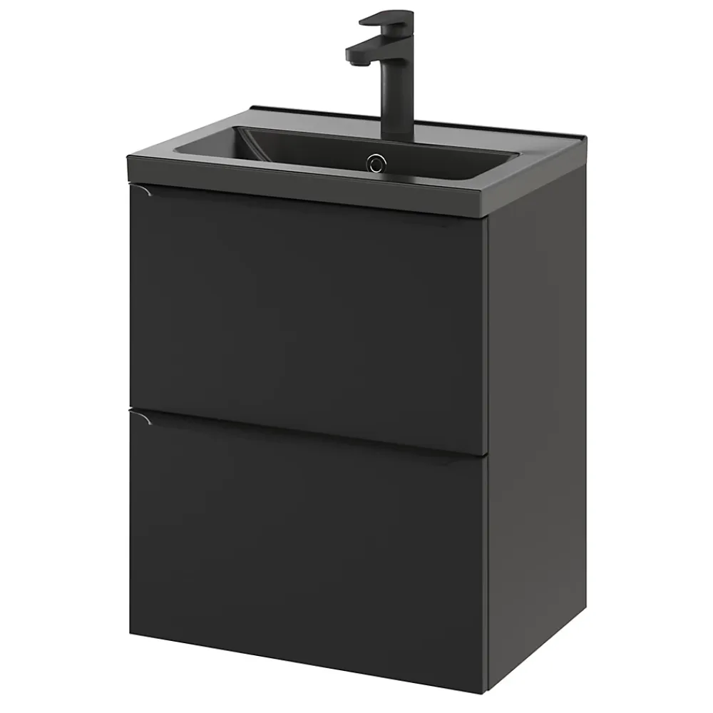 Plan Simple Vasque|GoodHome Plan vasque faible profondeur noir Nira 50 cm
