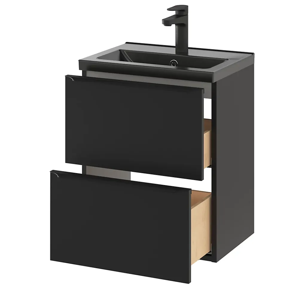 Plan Simple Vasque|GoodHome Plan vasque faible profondeur noir Nira 50 cm