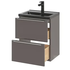 Plan Simple Vasque|GoodHome Plan vasque faible profondeur noir Nira 50 cm