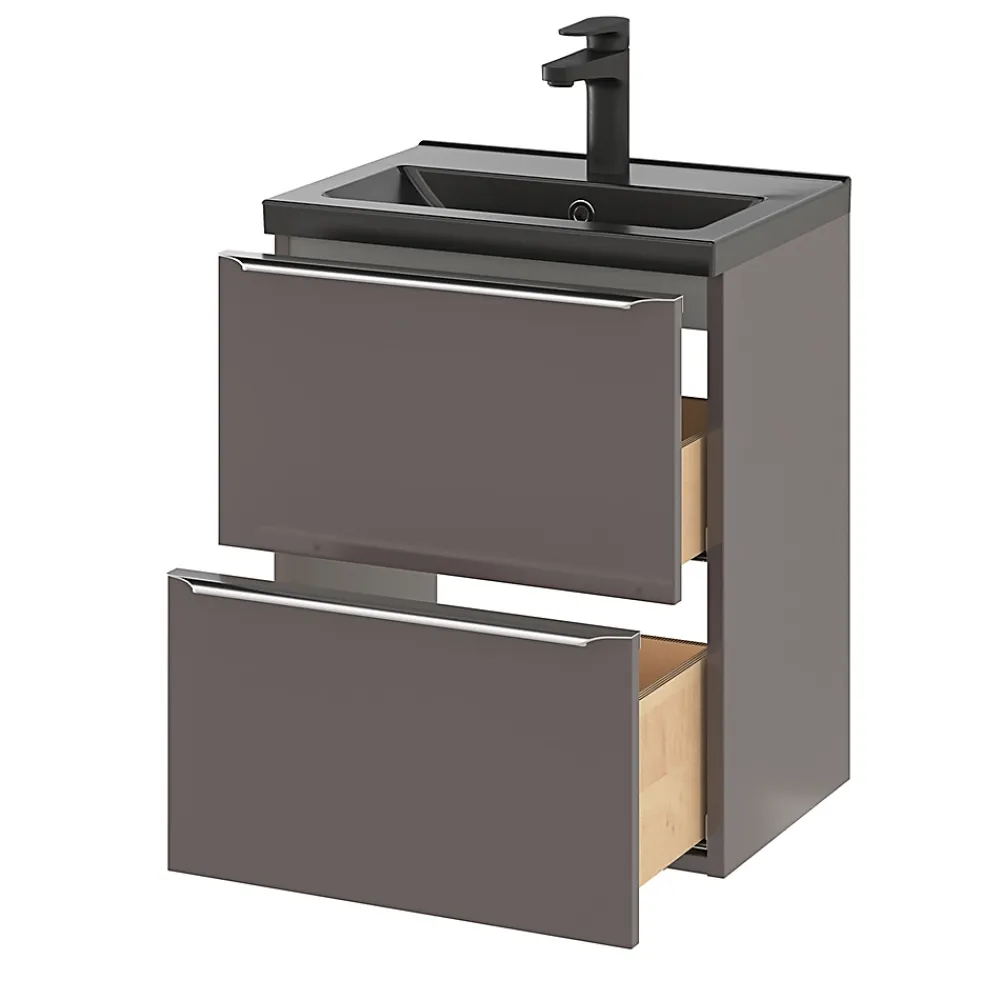 Plan Simple Vasque|GoodHome Plan vasque faible profondeur noir Nira 50 cm