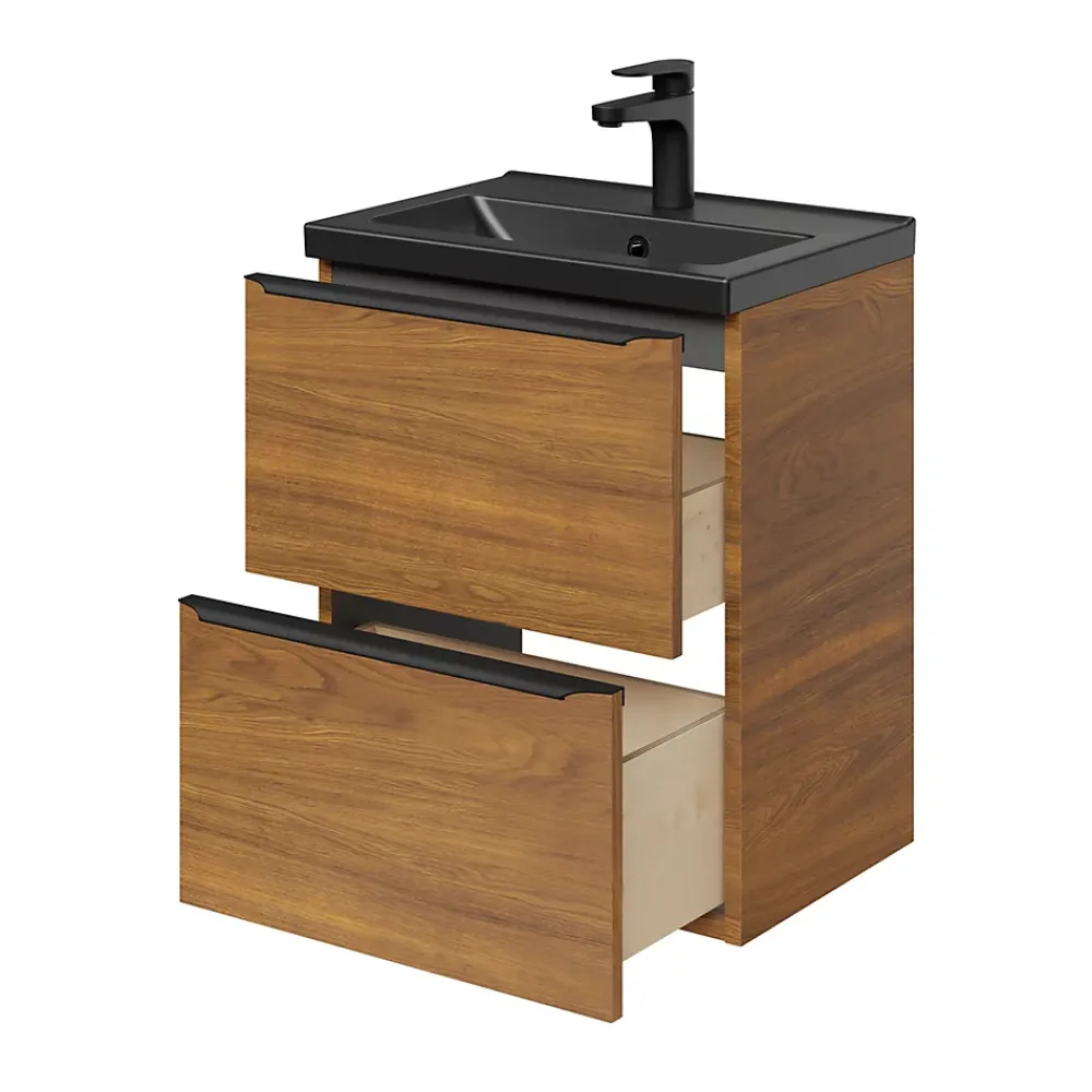 Plan Simple Vasque|GoodHome Plan vasque faible profondeur noir Nira 50 cm