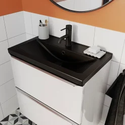 Plan Simple Vasque|GoodHome Plan vasque faible profondeur noir Nira 60 cm