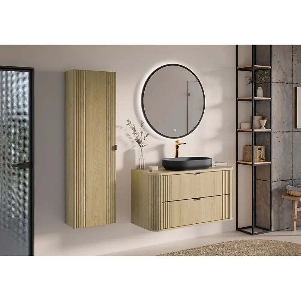Plan Double Vasque|Meublorama Plan vasque KORI 100 cm chene clair Accessoire pour meuble sous vasque