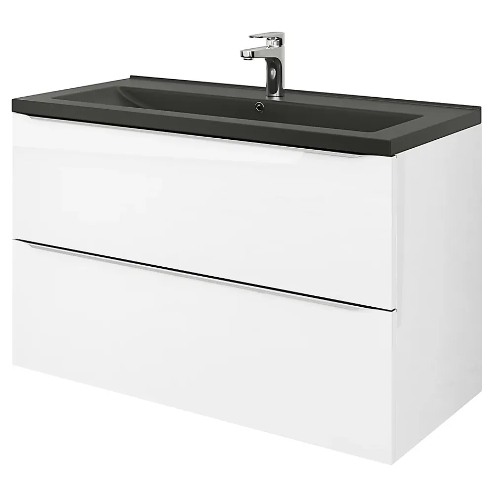 Plan Simple Vasque|GoodHome Plan vasque l.100 cm Nira en porcelaine vitrifié coloris noir