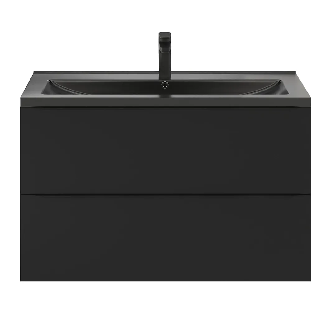Plan Simple Vasque|GoodHome Plan vasque l.100 cm Nira en porcelaine vitrifié coloris noir