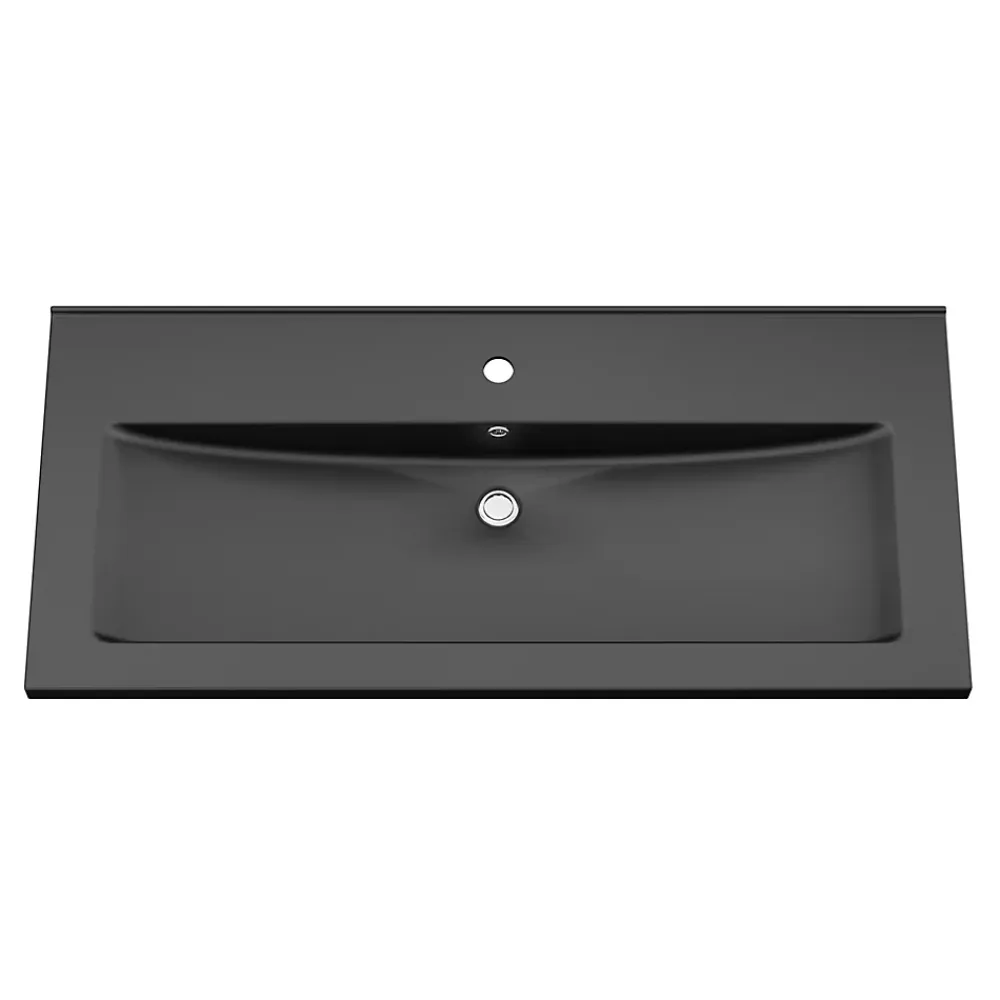 Plan Simple Vasque|GoodHome Plan vasque l.100 cm Nira en porcelaine vitrifié coloris noir