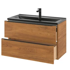 Plan Simple Vasque|GoodHome Plan vasque l.100 cm Nira en porcelaine vitrifié coloris noir