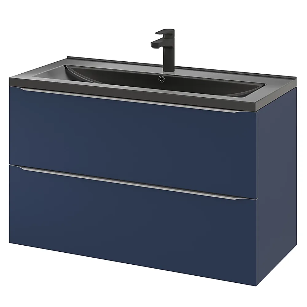Plan Simple Vasque|GoodHome Plan vasque l.100 cm Nira en porcelaine vitrifié coloris noir