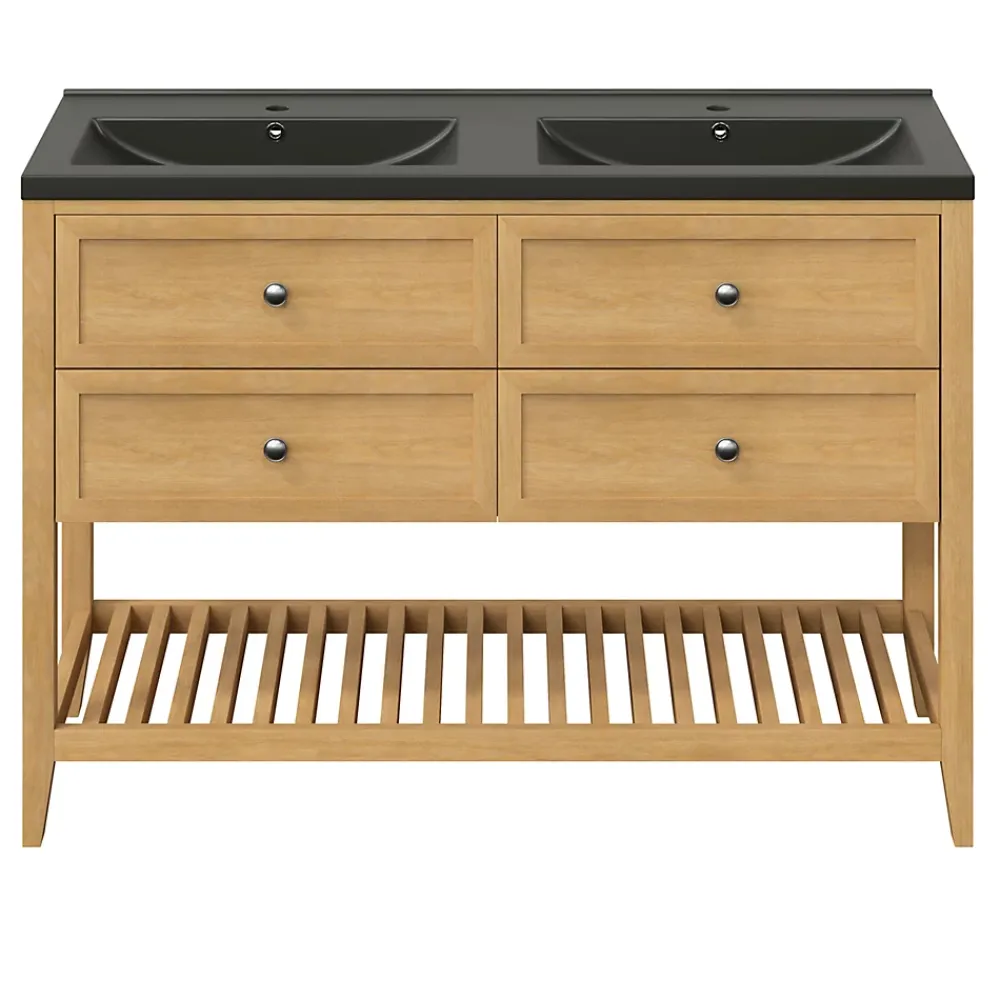 Plan Simple Vasque|GoodHome Plan vasque l.100 cm Nira en porcelaine vitrifié coloris noir