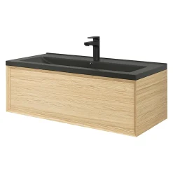 Plan Simple Vasque|GoodHome Plan vasque l.100 cm Nira en porcelaine vitrifié coloris noir