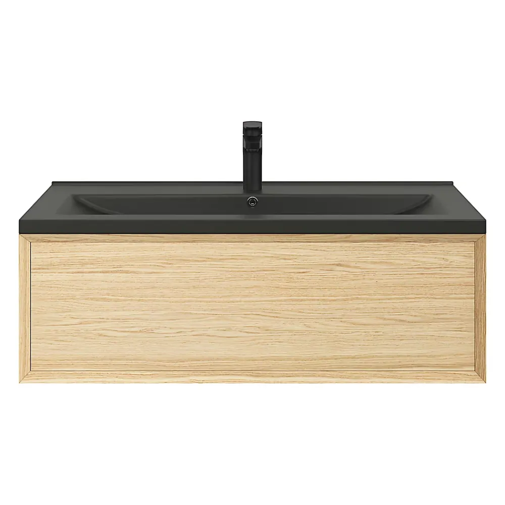Plan Simple Vasque|GoodHome Plan vasque l.100 cm Nira en porcelaine vitrifié coloris noir