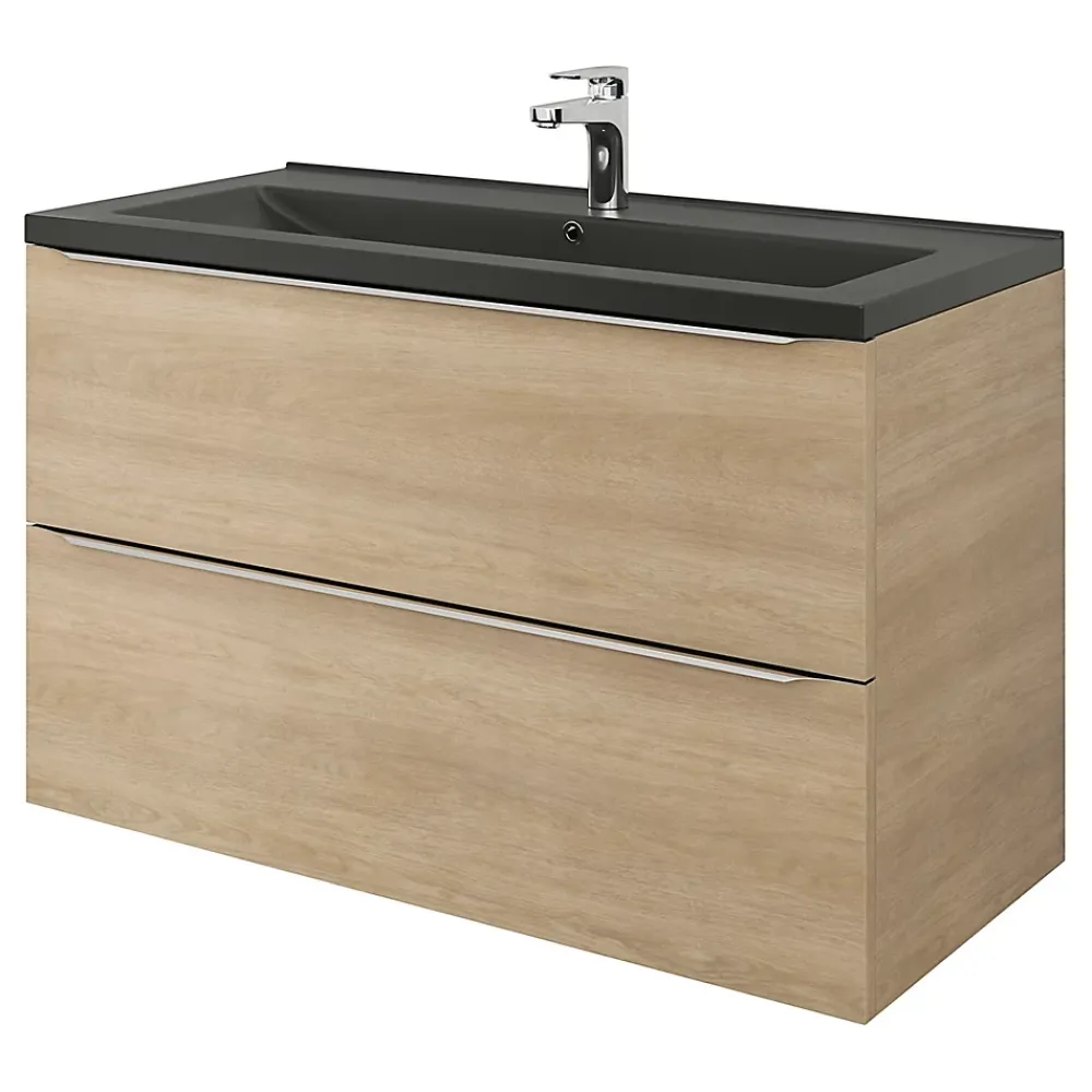 Plan Simple Vasque|GoodHome Plan vasque l.100 cm Nira en porcelaine vitrifié coloris noir