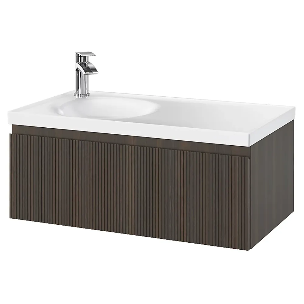 GoodHome Plan vasque l.80 x P.45 cm en céramique avec plage de dépose à droite, blanc, Kentia