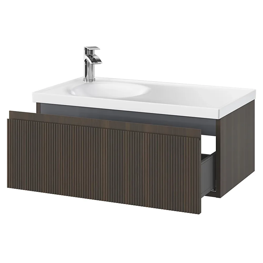 GoodHome Plan vasque l.80 x P.45 cm en céramique avec plage de dépose à droite, blanc, Kentia