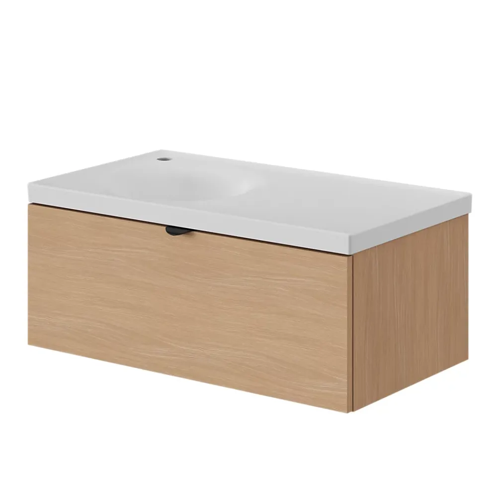 GoodHome Plan vasque l.80 x P.45 cm en céramique avec plage de dépose à droite, blanc, Kentia