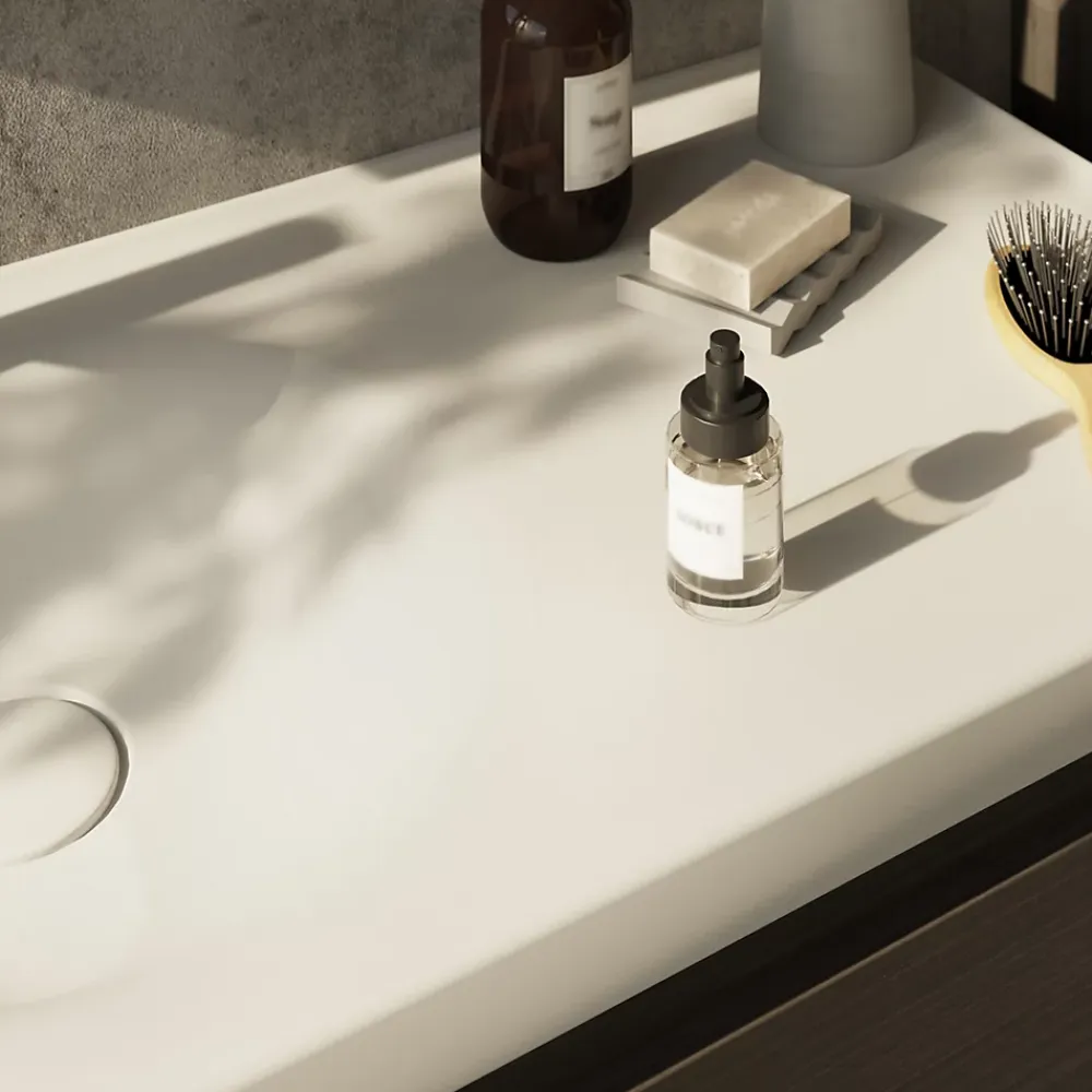GoodHome Plan vasque l.80 x P.45 cm en céramique avec plage de dépose à droite, blanc, Kentia