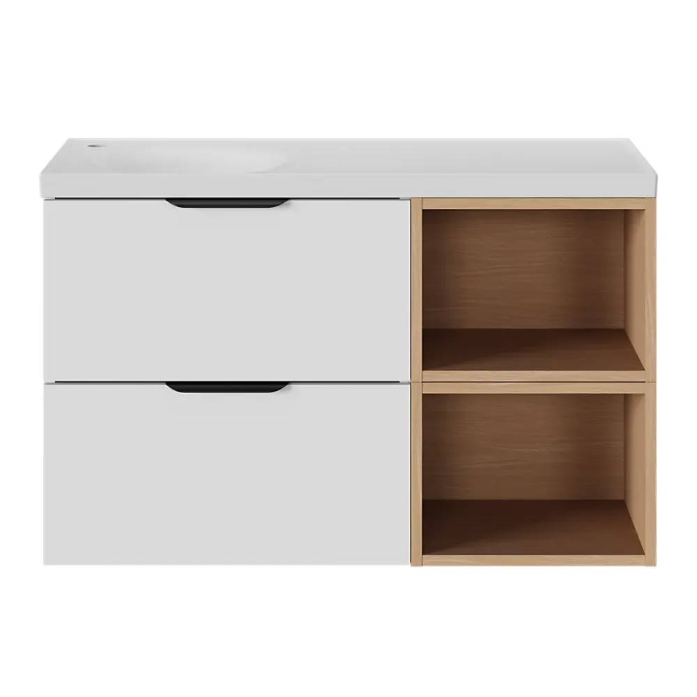Plan Simple Vasque|GoodHome Plan vasque l.100 x P.45 cm en céramique avec plage de dépose à droite, blanc, Kentia