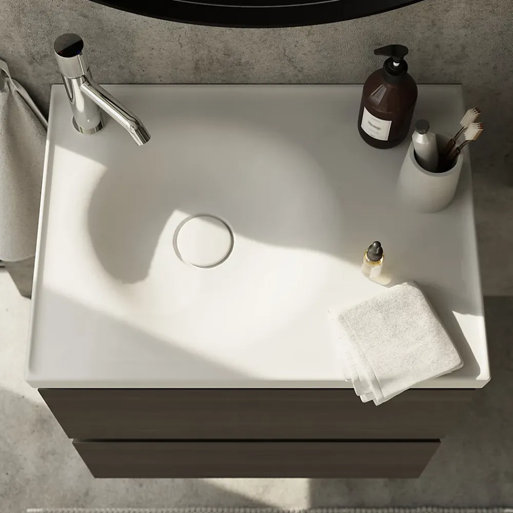 Plan Simple Vasque|GoodHome Plan vasque l.60 x P.45 cm en céramique avec plage de dépose à droite, blanc, Kentia