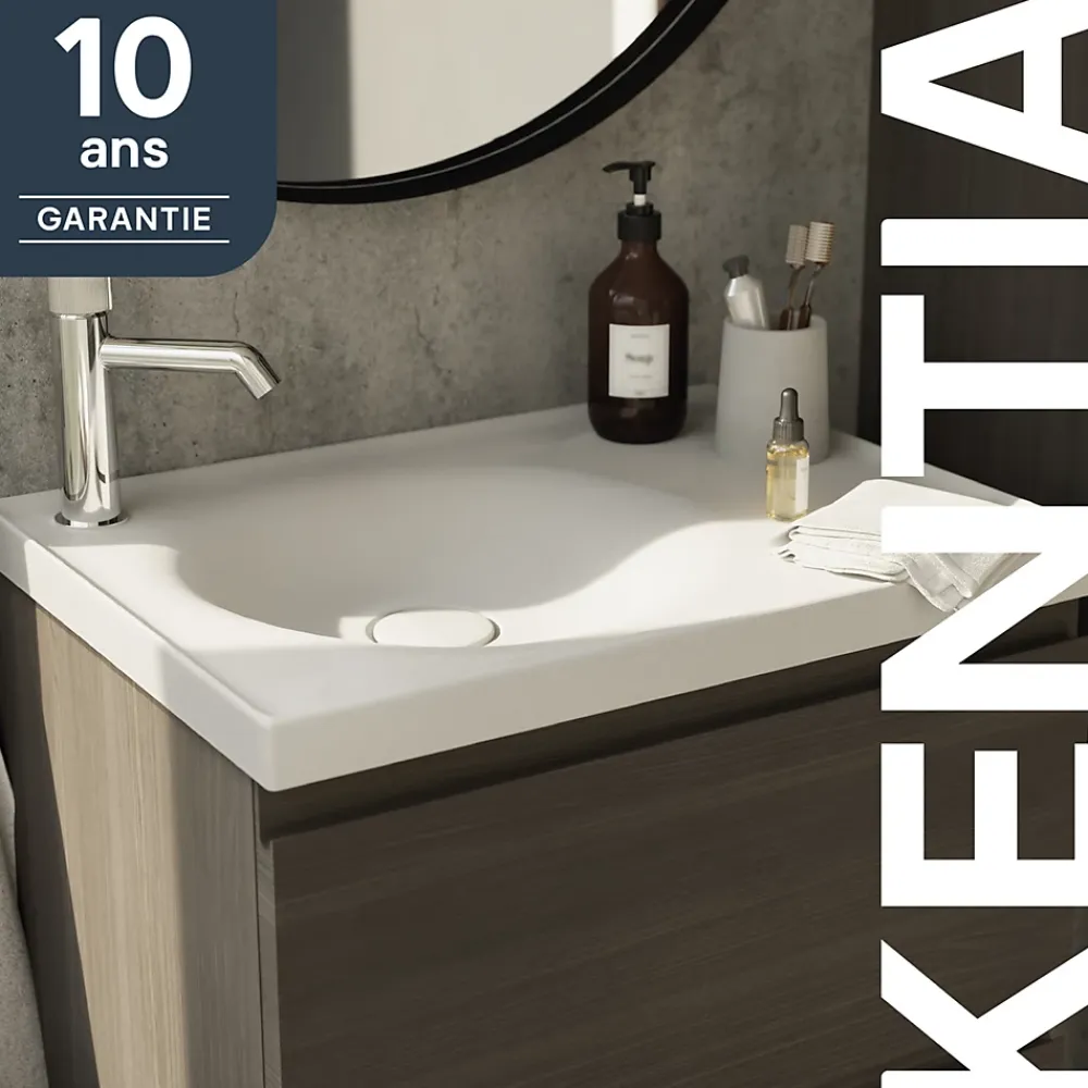 Plan Simple Vasque|GoodHome Plan vasque l.60 x P.45 cm en céramique avec plage de dépose à droite, blanc, Kentia