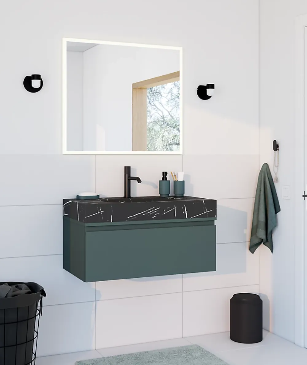 Plan Simple Vasque|Ipiemme SRL Plan vasque L.80 x P.45,3 x H.10 cm, finition noir veiné, Stonetec