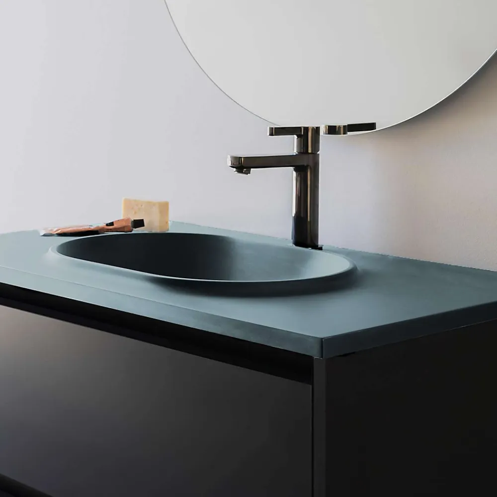 Poalgi Plan vasque lavabo résine Wraitom 100x46 cm vert liquen série Bül