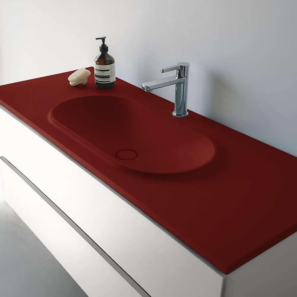 Plan Simple Vasque|Poalgi Plan vasque lavabo résine Wraitom 80x46 cm rouge tassili série Bül