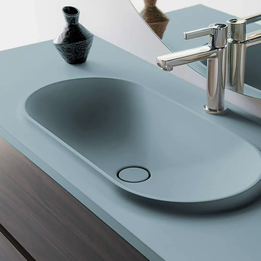 Poalgi Plan vasque lavabo résine Wraitom 120x46 cm vert liquen série Bül