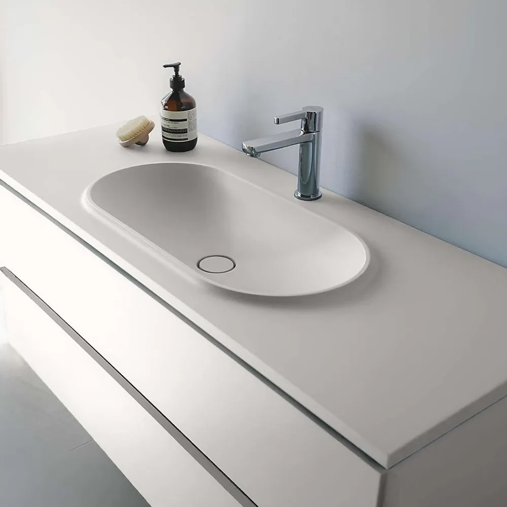 Poalgi Plan vasque lavabo résine Wraitom 100x46 cm blanc série Bül