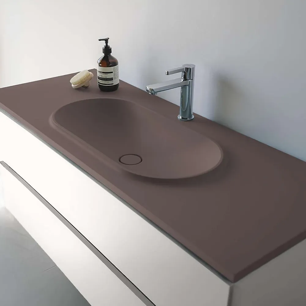 Plan Simple Vasque|Poalgi Plan vasque lavabo résine Wraitom 120x46 cm marron tundra série Bül