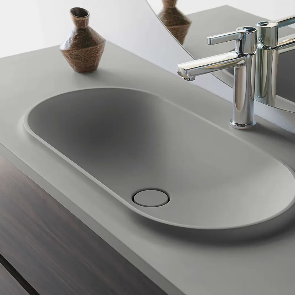 Poalgi Plan vasque lavabo résine Wraitom 120x46 cm gris humo série Bül