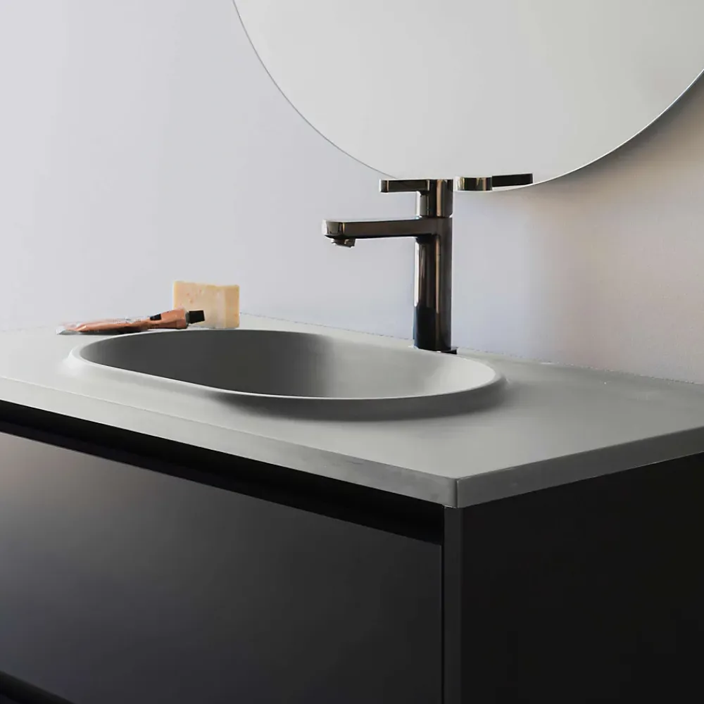 Poalgi Plan vasque lavabo résine Wraitom 120x46 cm gris humo série Bül