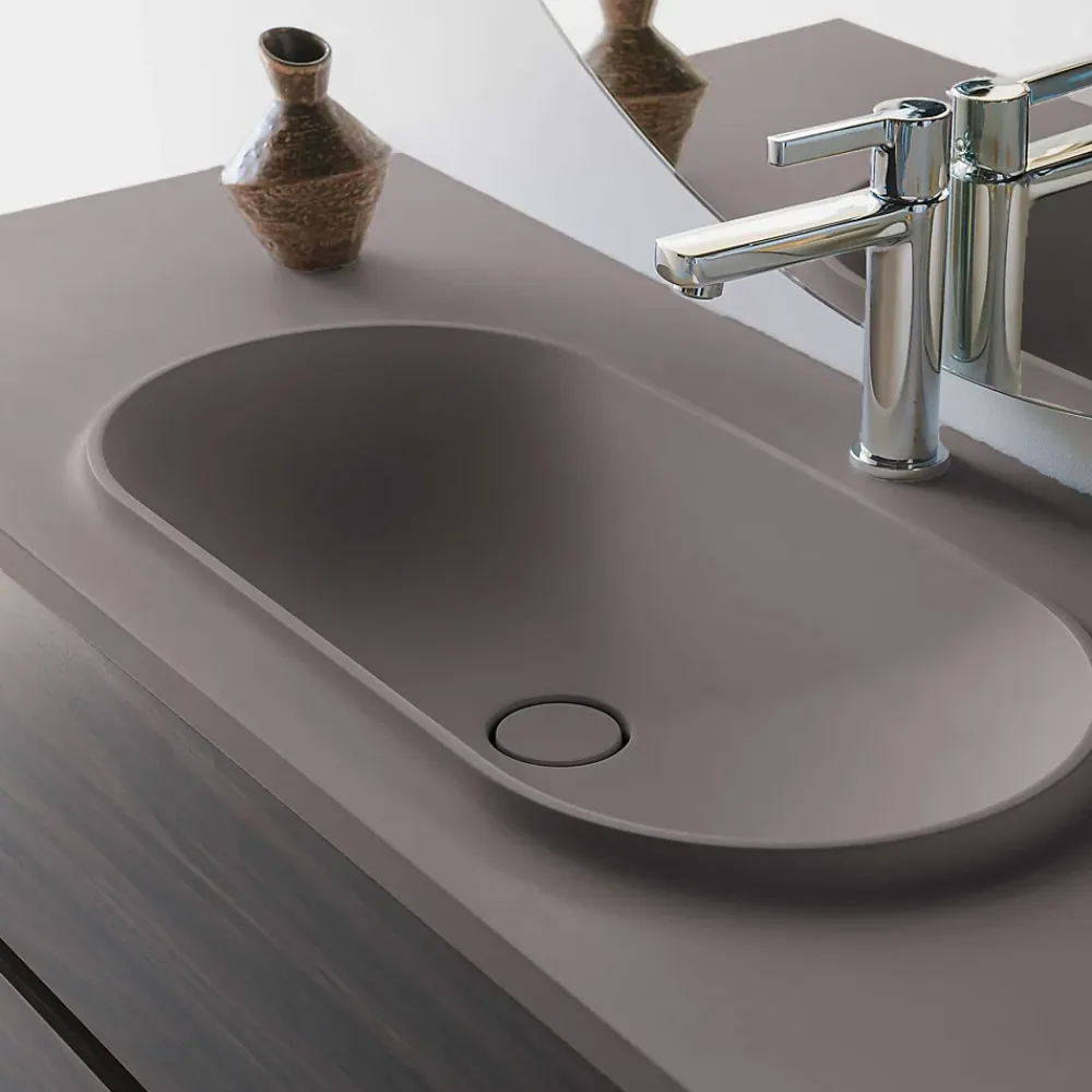 Plan Simple Vasque|Poalgi Plan vasque lavabo résine Wraitom 120x46 cm gris concret série Bül