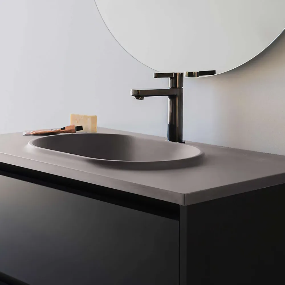 Plan Simple Vasque|Poalgi Plan vasque lavabo résine Wraitom 120x46 cm gris concret série Bül