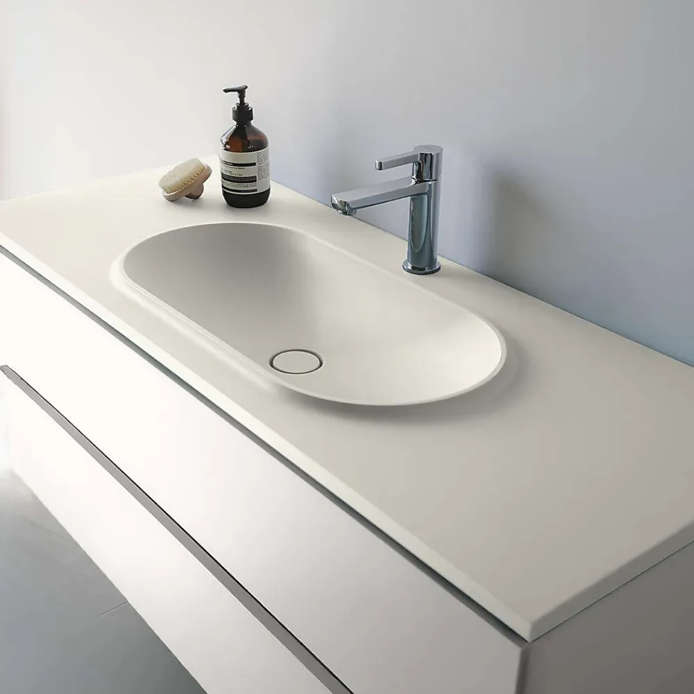 Plan Simple Vasque|Poalgi Plan vasque lavabo résine Wraitom 80x46 cm blanc marfil série Bül