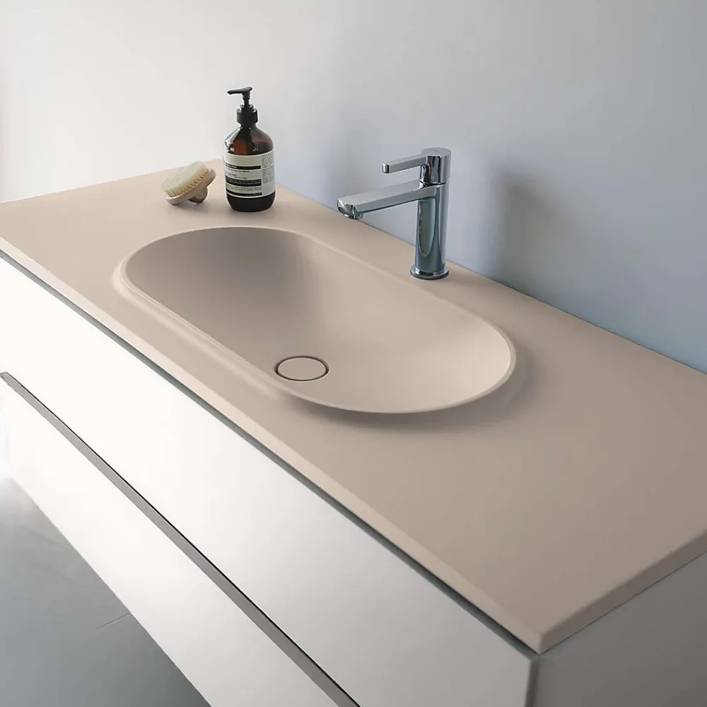 Poalgi Plan vasque lavabo résine Wraitom 80x46 cm blanc perle série Bül