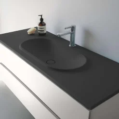Plan Simple Vasque|Poalgi Plan vasque lavabo résine Wraitom 120x46 cm noir antracita série Bül