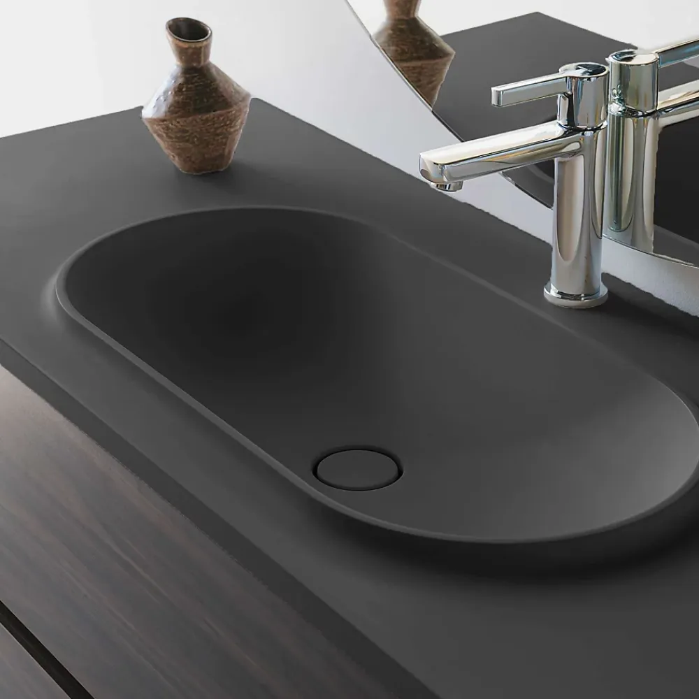 Poalgi Plan vasque lavabo résine Wraitom 80x46 cm noir antracita série Bül