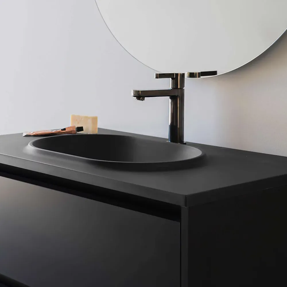 Poalgi Plan vasque lavabo résine Wraitom 80x46 cm noir antracita série Bül