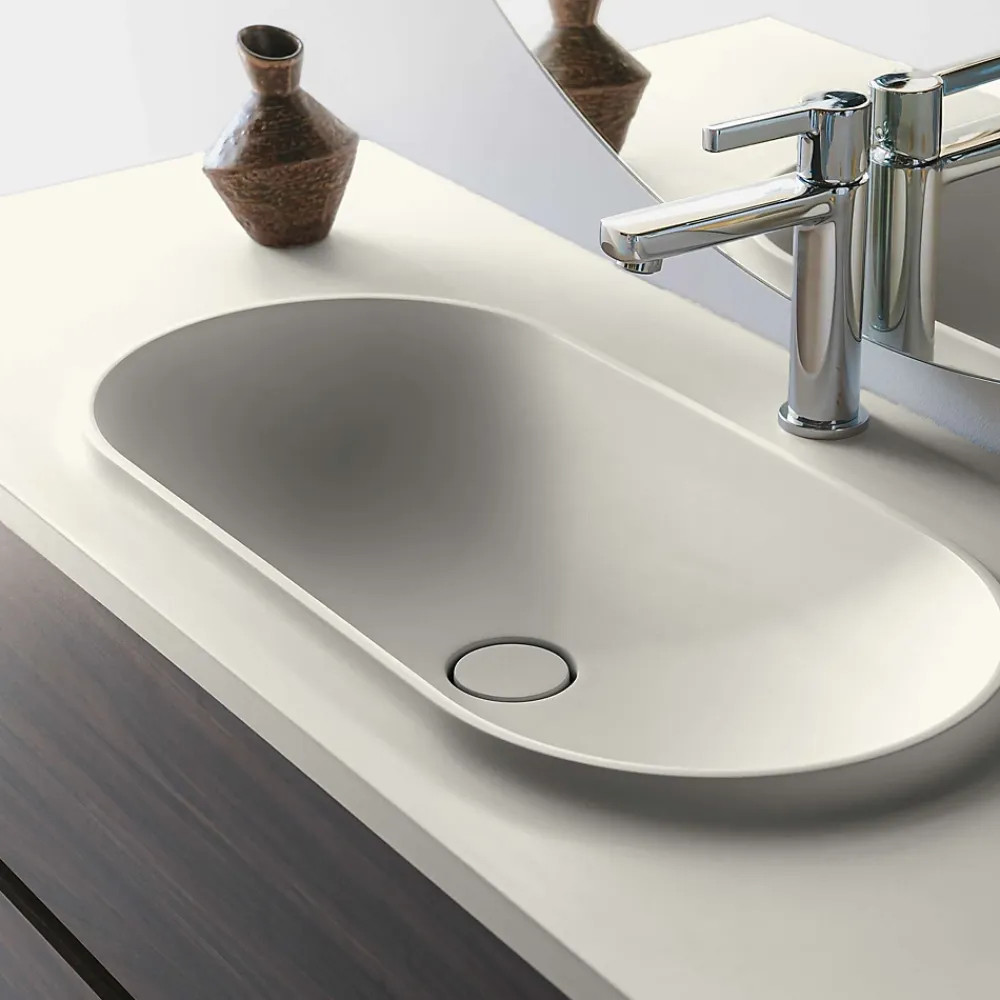 Plan Simple Vasque|Poalgi Plan vasque lavabo résine Wraitom 120x46 cm blanc marfil série Bül