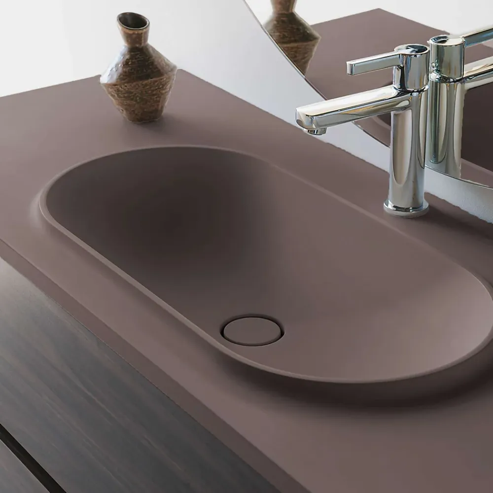 Plan Simple Vasque|Poalgi Plan vasque lavabo résine Wraitom 80x46 cm marron tundra série Bül