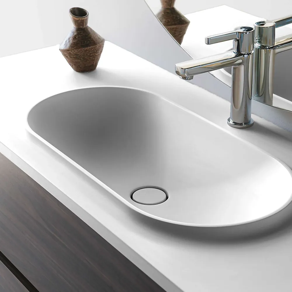 Poalgi Plan vasque lavabo résine Wraitom 80x46 cm blanc série Bül