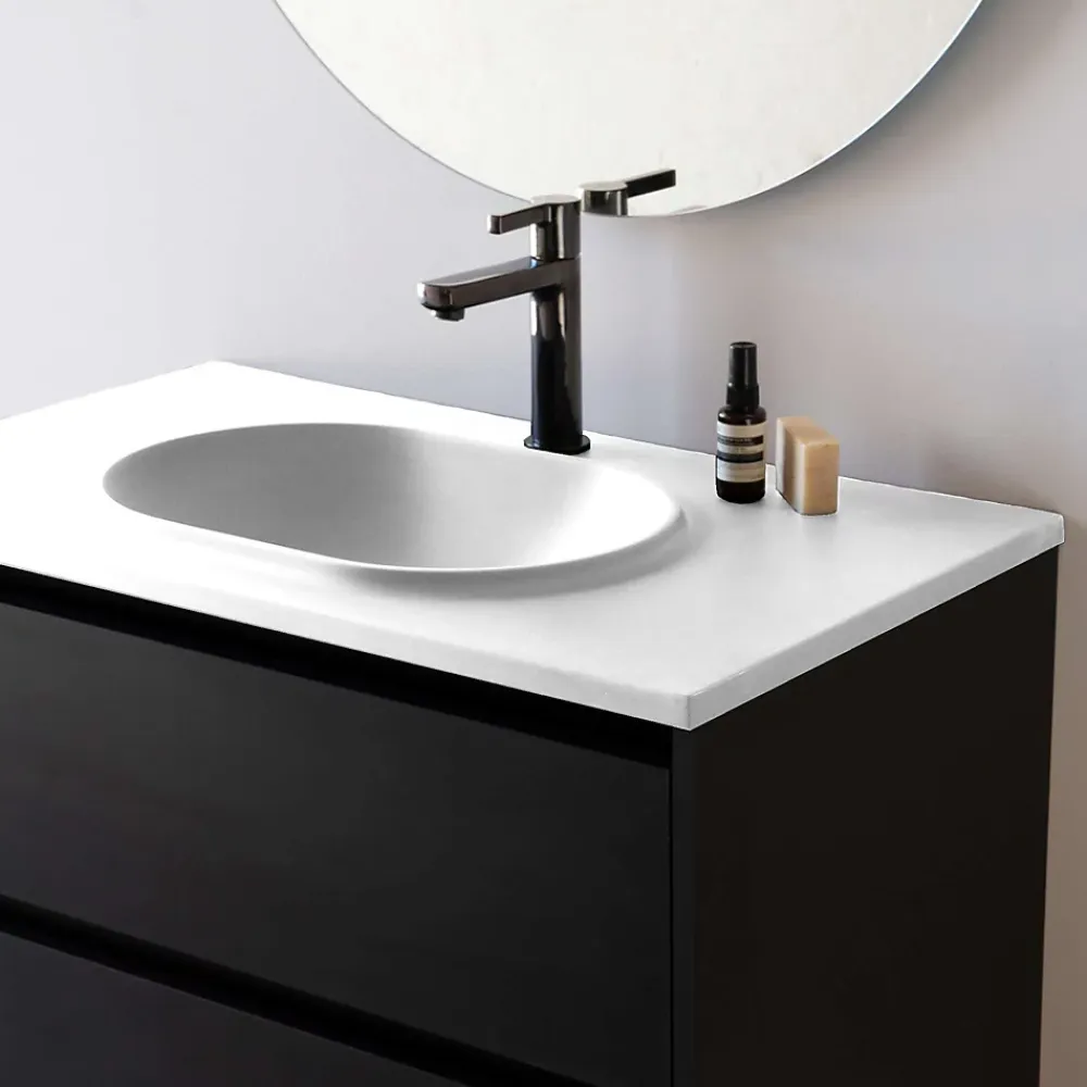 Poalgi Plan vasque lavabo résine Wraitom 80x46 cm blanc série Bül