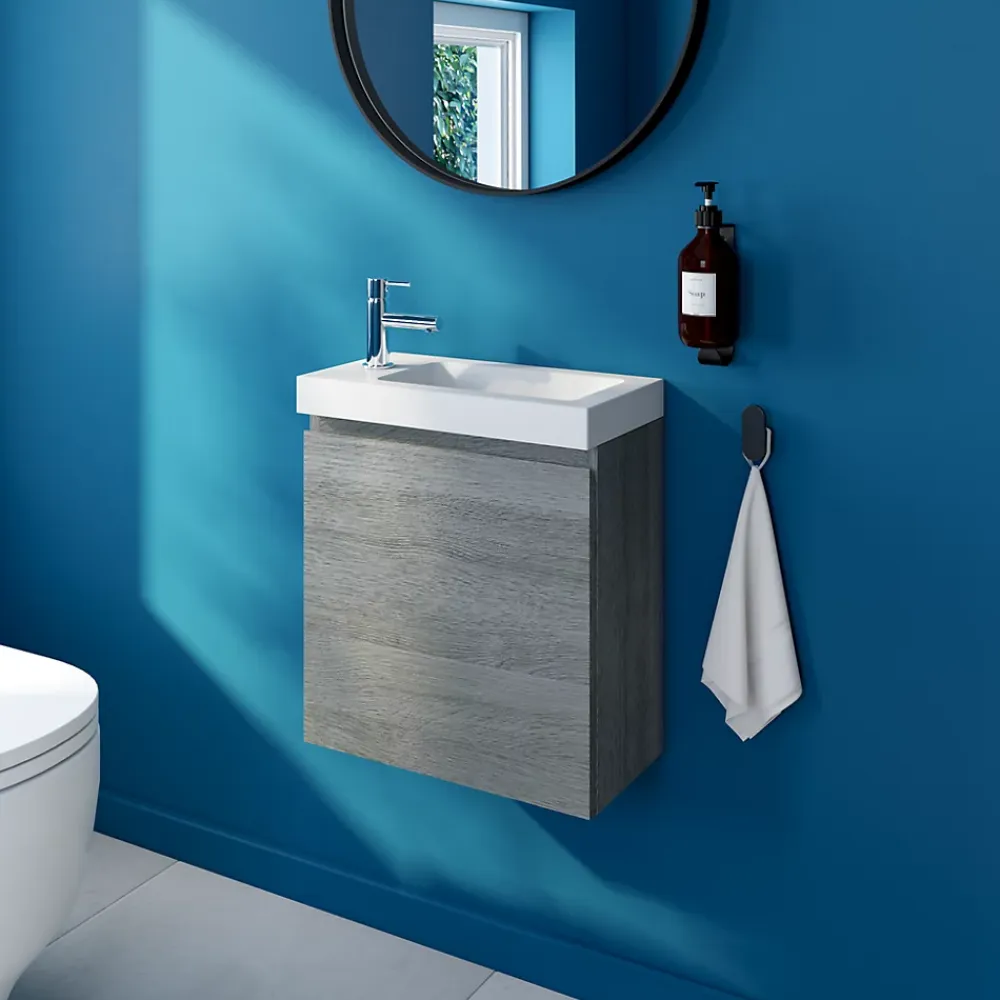 GoodHome Plan vasque lave-mains en céramique blanche l.44,4 x H.13 x P.23,5 cm Nira