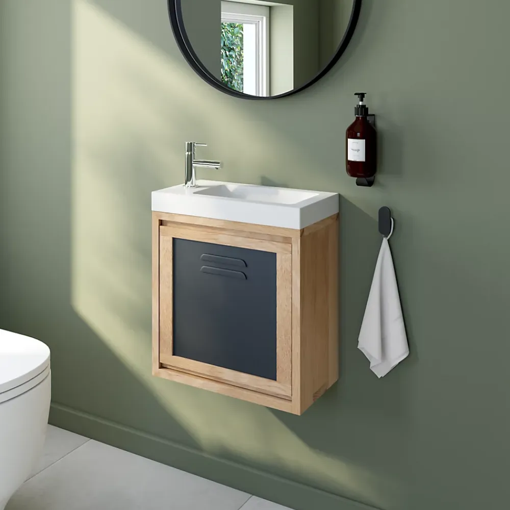 GoodHome Plan vasque lave-mains en céramique blanche l.44,4 x H.13 x P.23,5 cm Nira