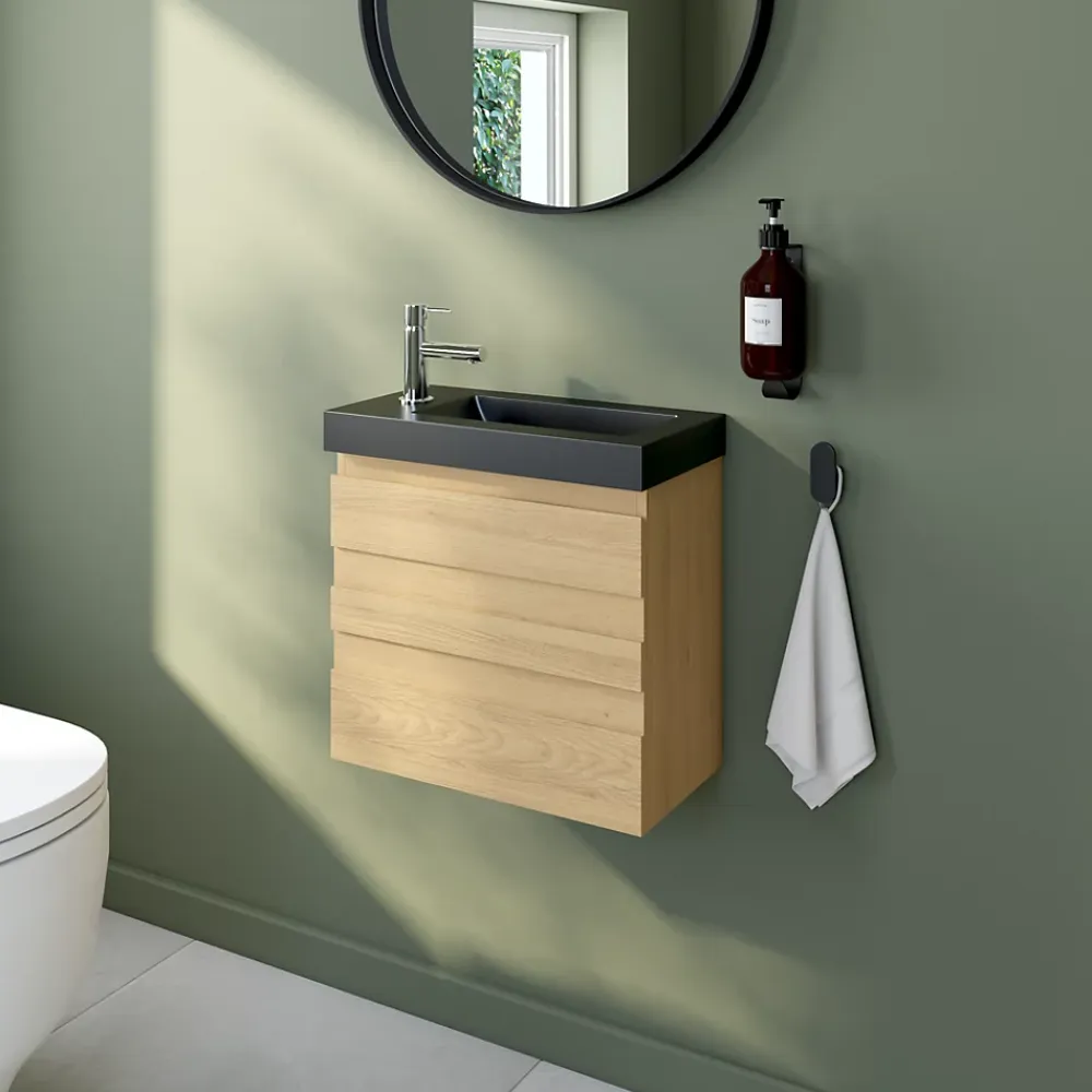 GoodHome Plan vasque lave-mains en résine noire l.44,2 x H.9,9 x P.23,2 cm Beni